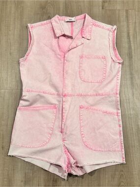 Sleeveless Pink Utility Denim Romper